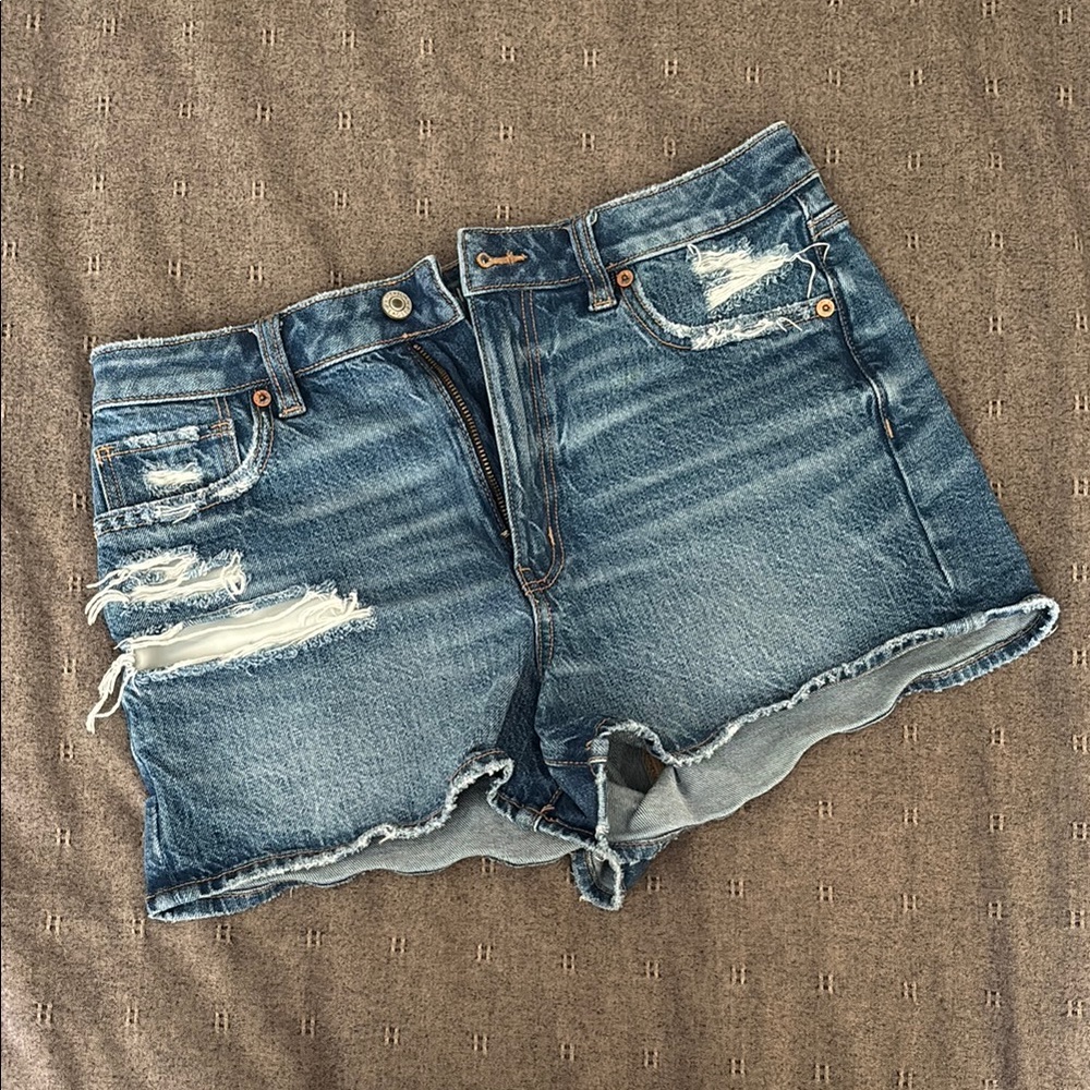American Eagle Outfitters Blue Jean Shorts Distressed High-Waisted